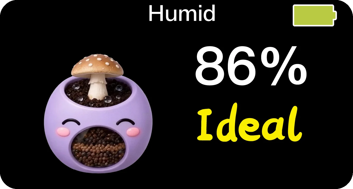 Device screen showing air humidity at 86%, ideal