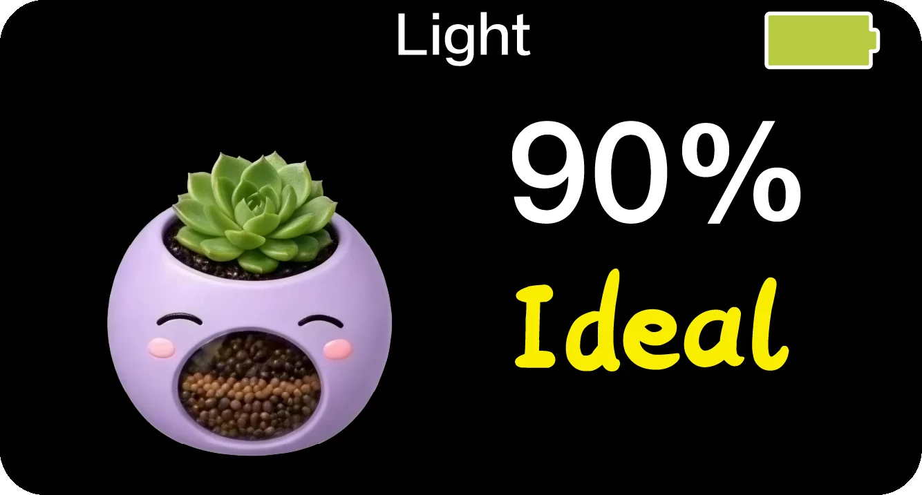 Device screen showing light intensity at 90%, ideal