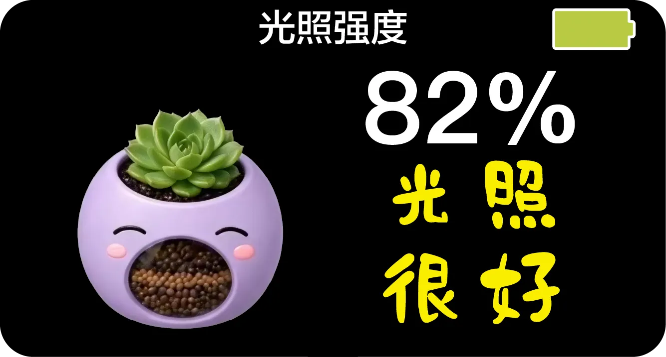 设备屏幕显示光照强度 82%，光照适宜
