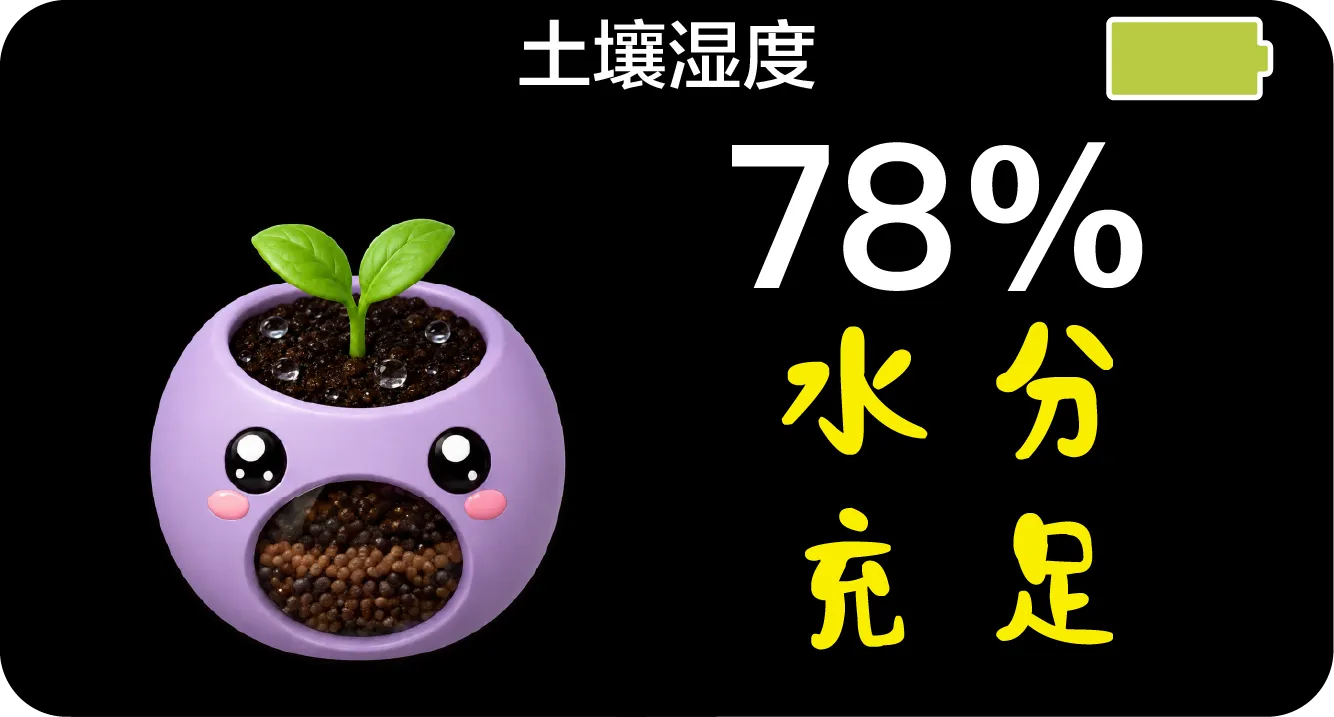 设备屏幕显示土壤湿度 78%，水分充足